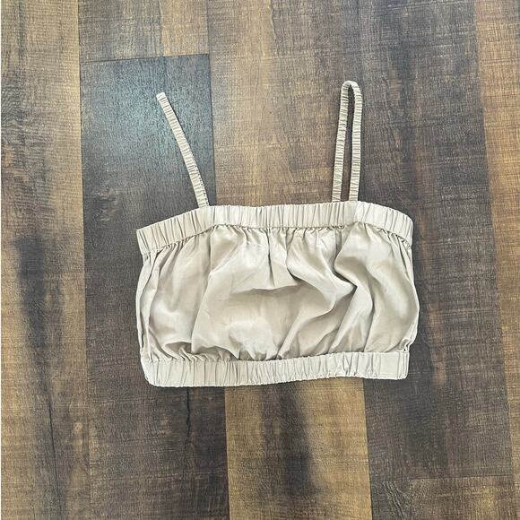 Everlane 100% Silk Ruched Crop Cami Top in Taupe Size Small - Picture 1 of 7